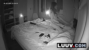 Real exhibitionist couple flashes shaved pussy and juicy tits in homemade bedroom sex