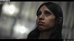 Black vampire lesbian dominates latina slave's big fake tits in interracial lezdom