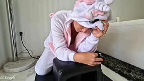 blonde milf in unicorn costume squirts hard riding sybian machine to wild orgasm