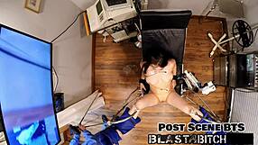 what happens when Mina Moon's shaved pussy meets massive cum blast?