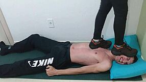 i test my new sneakers on him with hard tramples