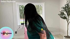 Curvy ebony licks juicy pierced pussy in uniform wax play