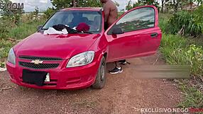 Grabbed cuckold's whore wife and wrecked her ass deep in the woods