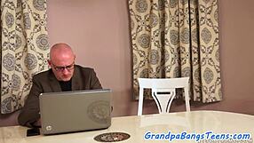 Petite 18+ teen bends over for deepthroat and doggystyle pounding by old man