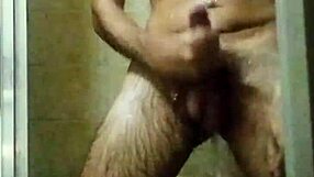 skinny brazilian strokes huge cock in shower till explosive cumshot?