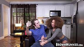 Tiny Ebony Cecilia Lion Bounces on Big White Dick