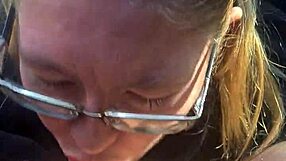 She gulps down cum during her bbw break time blowjob