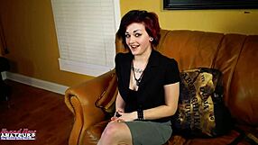 inked babe marci rams dildo deep in pussy while squeezing her big tits