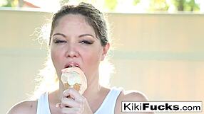 Kiki's SEXY MESSY big tits pussy play with ice cream
