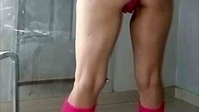 bathroom door swings open and this juicy latina milf waits ready for fun