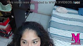 latina sucks stepdad's cock and he cums on her tits while mom away