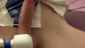 curious girl teases clit with buzzing magic wand solo squirt build