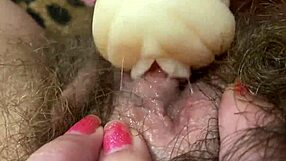 Hardcore hairy pussy lips big clit vagina toy fucking