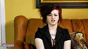 inked babe marci rams dildo deep in pussy while squeezing her big tits