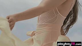 kate chromia confidently strips naked on balcony