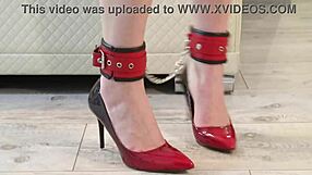 bound legs in classic high heels for dipping feet play