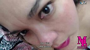 latina sucks stepdad's cock and he cums on her tits while mom away