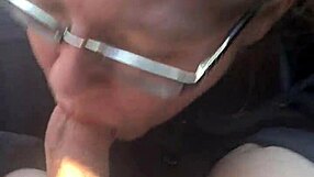 She gulps down cum during her bbw break time blowjob