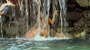 two beautiful blondes share intimate lesbian moments poolside