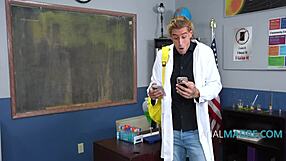 that blackmailing student makes his teacher work her ass for anal mercy