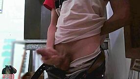 skinny dude jerks monster cock behind shop counter?