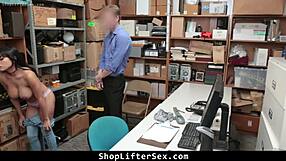 Shoplifter teen punished bent over doggystyle in office