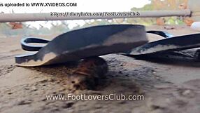 Tall latina giantess crushes snails unaware in nightclub foot fetish clip