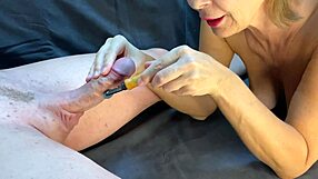 Domina milf milks huge cock for massive cum explosion