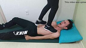 i test my new sneakers on him with hard tramples