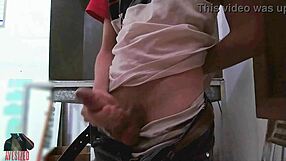 skinny dude jerks monster cock behind shop counter?