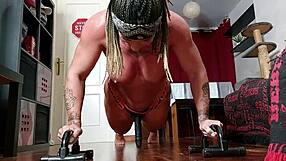 Muscular Big Tits Bitch Squirts from Rimjob and Deepthroat Training