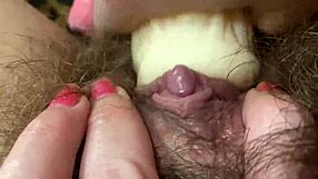Hardcore hairy pussy lips big clit vagina toy fucking