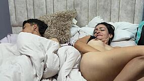 mature fingers wet pussy right beside oblivious stepson