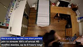 Black nurse jackie banes humiliates patient with latex gloves and handcuffs backstage