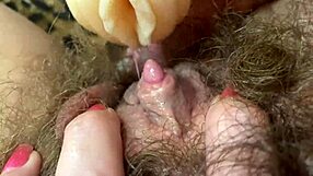 Hardcore hairy pussy lips big clit vagina toy fucking