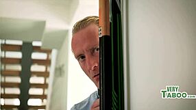 Blonde in swimsuit enjoys poolside fun