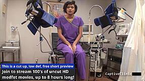 Black nurse jackie banes humiliates patient with latex gloves and handcuffs backstage