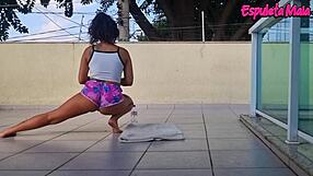 curvy brunette hikes shorts deep into ass crack outdoors