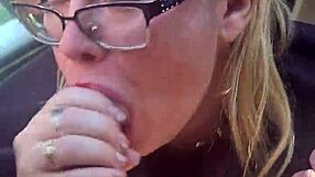 She gulps down cum during her bbw break time blowjob