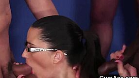 Hot Peach Swallows Entire Blowbang Facial Cumshot