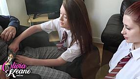 What if two chubby british college girls corner professor for cum-covered wank session?