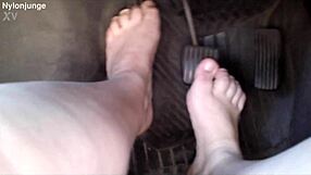 zeraphine73 shows best sexy feet socks shoes in car outdoors