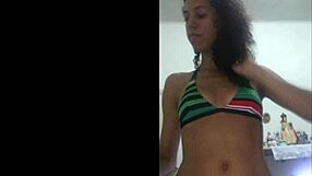 my latina wife flashes shaved pussy teasing red bikini tight curves
