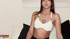 18yo latina teen's tiny pussy creampied first time in porn casting by old monster cock!