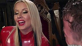 I watch femdoms in latex strapon pegging bound slave man