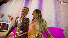 Heavily tattooed skinny babes crave bbc pounding in wild group orgy