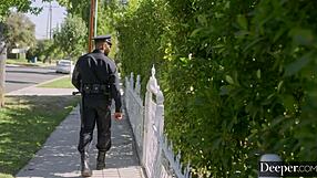 Gorgeous amber moore deepthroats licks rides cowgirl doggystyle uniform cock