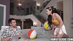 Hot asian step sisters tease step daddy while he works