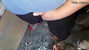 village girl fingers hairy pussy to orgasm during lunch break