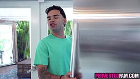 stepmom handcuffs herself and begs stepsons cock to fuck her milf pussy hard!